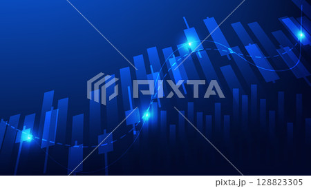 economy and business finance background. stock market candlesticks and bar chart on blue background economy and business finance background. stock market candlesticks and bar chart on blue background 128823305