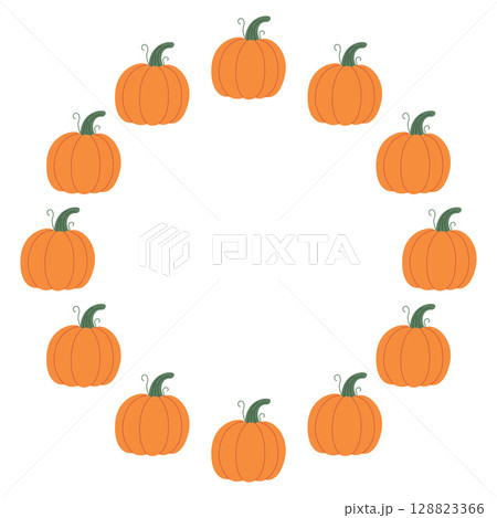 Pumpkin circle frame. Cozy autumn pumpkins. Vector flat illustration isolated on a white background 128823366