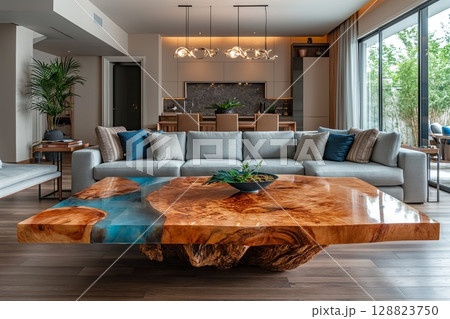 Unique Epoxy Resin Coffee Table in Luxurious Space 128823750