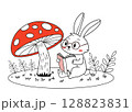 Cute rabbit animal reading books under mushroom. 128823831