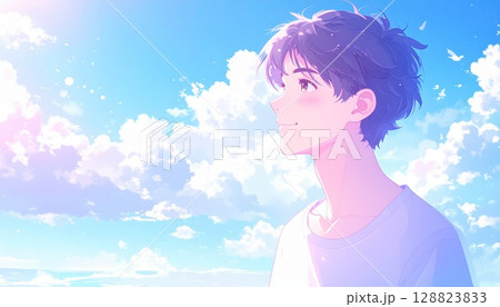 希望に満ちた表情の男の子 128823833