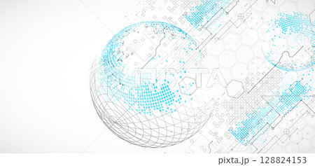 Science and technology background using hexagon and sphere shapes. Vector. 128824153