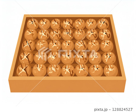 箱に入ったたくさんのたこ焼き 128824527