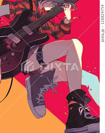 ギターを持って楽しそうにする女の子 128824754