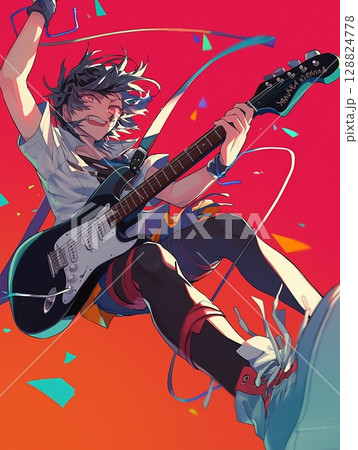 ギターを持って楽しそうにする女の子 ギターを持って楽しそうにする女の子 128824778