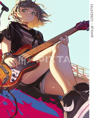 ギターを持って楽しそうにする女の子 128824793