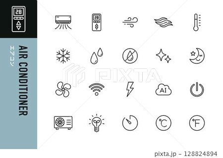 エアコンのラインアイコンセット 128824894