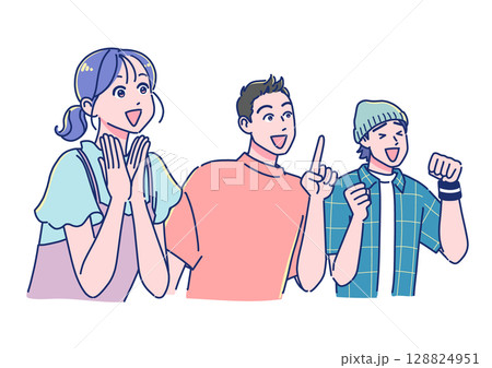 斜め上を見て感激するアニメ調の若い男女 128824951