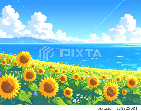 向日葵　海　青空 128825081