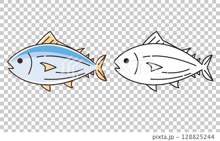 かわいい鰹の線画イラスト 128825244
