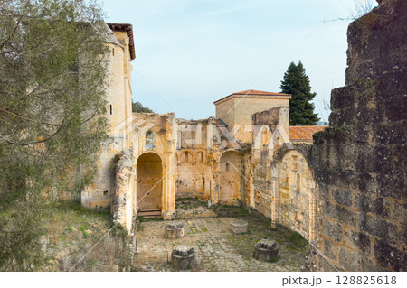View of the ruins of Monastery of San Pedro de Arlanza in Burgos province, Spain. 128825618