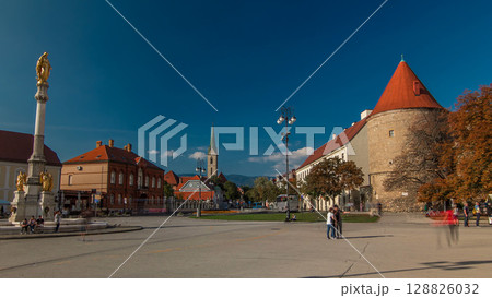 Holy Mary monument on square in front of the Cathedral timelapse hyperlapse in Zagreb, Croatia Holy Mary monument on square in front of the Cathedral timelapse hyperlapse in Zagreb, Croatia 128826032
