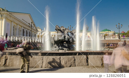 Fountain Four Seasons on Manezh Square in Moscow timelapse hyperlapse, Russia Fountain Four Seasons on Manezh Square in Moscow timelapse hyperlapse, Russia 128826051