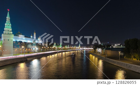View from the bridge on Moscow Kremlin and the waterfront of the Moscow river timelapse hyperlapse View from the bridge on Moscow Kremlin and the waterfront of the Moscow river timelapse hyperlapse 128826055