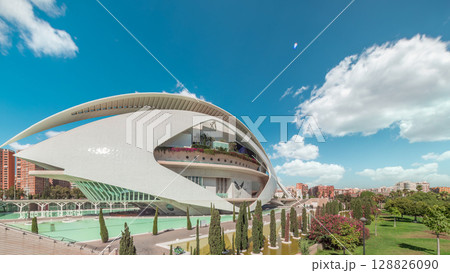 Aerial timelapse hyperlapse of the Palau de les Arts Reina Sofia in Valencia. Spain Aerial timelapse hyperlapse of the Palau de les Arts Reina Sofia in Valencia. Spain 128826090