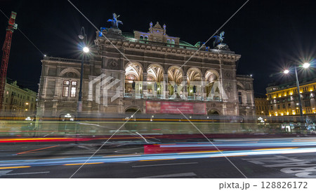 Beautiful view of Wiener Staatsoper night timelapse hyperlapsecin Vienna, Austria Beautiful view of Wiener Staatsoper night timelapse hyperlapsecin Vienna, Austria 128826172
