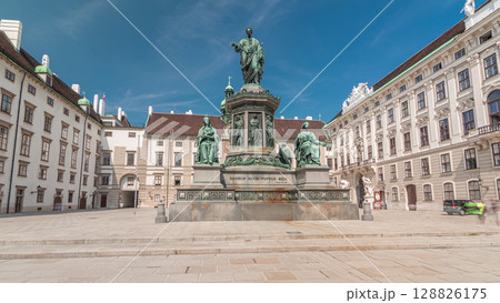 Statue of Kaiser Franz Joseph I timelapse hyperlapse at the Hofburg Palace in Vienna. 128826175