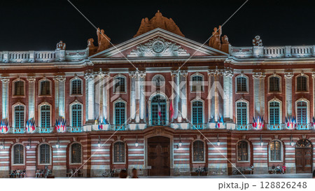 The Capitole de Toulouse night timelapse hyperlapse showcases the historic city hall. France 128826248