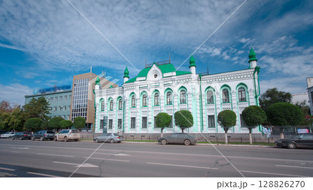 Beautiful 18th century building in the center of Uralsk timelapse hyperlapse. Western Kazakhstan. 128826270