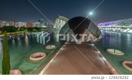 Stunning night timelapse of Valencia's City of Arts and Sciences, Spain. 128826282