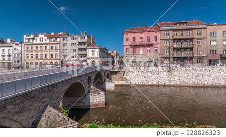 View of the Latin bridge timelapse hyperlapse, one of the oldest bridges of Bosnia and Herzegovina View of the Latin bridge timelapse hyperlapse, one of the oldest bridges of Bosnia and Herzegovina 128826323