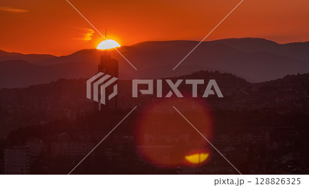 Sunset view of Sarajevo from most popular panoramic spot in Sarajevo timelapse. Sunset view of Sarajevo from most popular panoramic spot in Sarajevo timelapse. 128826325
