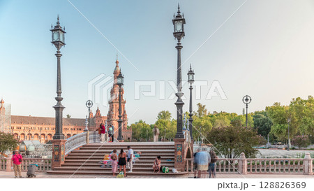 Plaza de Espana timelapse hyperlapse in Seville, Spain 128826369