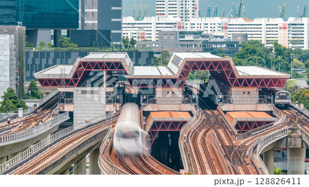 Jurong East Interchange metro station aerial timelapse, one of the major integrated public transportation hub in Singapore 128826411
