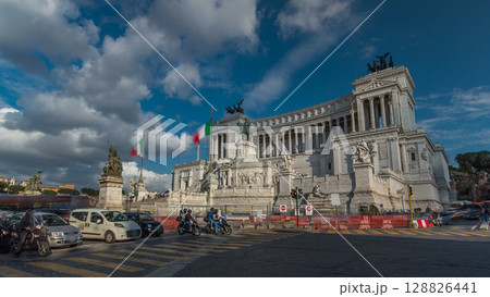 Rome, Italy. Famous Vittoriano with gigantic equestrian statue of King Vittorio Emanuele II timelapse hyperlapse. Rome, Italy. Famous Vittoriano with gigantic equestrian statue of King Vittorio Emanuele II timelapse hyperlapse. 128826441
