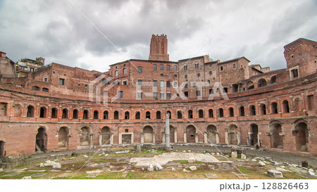 A panoramic view on Trajan's Market timelapse hyperlapse on the Via dei Fori Imperiali, in Rome, Italy A panoramic view on Trajan's Market timelapse hyperlapse on the Via dei Fori Imperiali, in Rome, Italy 128826463