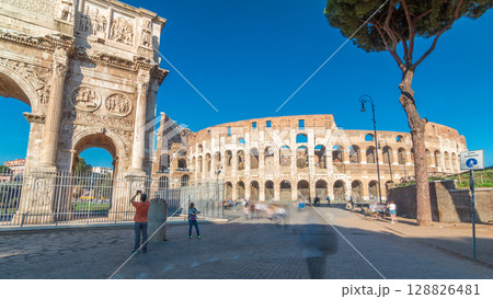 The Colosseum or Coliseum timelapse hyperlapse, also known as the Flavian Amphitheatre in Rome, Italy 128826481