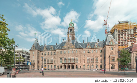 Hyperlapse of Rotterdam City Hall or Stadhuis at Coolsingel. Netherlands 128826514