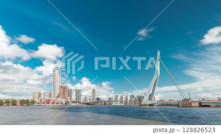 Erasmus Bridge timelapse hyperlapse, spanning the Maas River in Rotterdam, Netherlands Erasmus Bridge timelapse hyperlapse, spanning the Maas River in Rotterdam, Netherlands 128826523