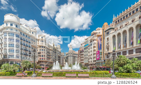Fountain on Town Hall Square timelapse hyperlapse in Valencia, Spain 128826524