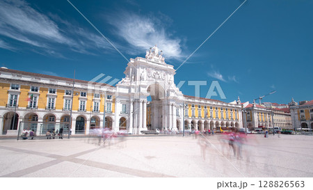Commerce Square in downtown Lisbon, one of the largest squares in Europe timelapse hyperlapse 128826563