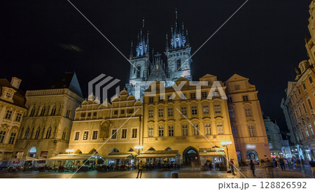 Night time illuminations of the magical Old Town Square timelapse hyperlapse in Prague 128826592