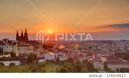 A beautiful view of Prague at sunrise on a misty morning timelapse. A beautiful view of Prague at sunrise on a misty morning timelapse. 128826622