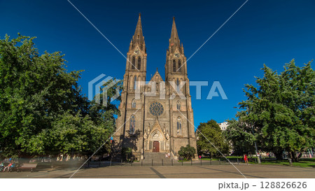 Medieval cathedral of Saint Ludmila timelapse hyperlapse in Prague in the Czech republic Medieval cathedral of Saint Ludmila timelapse hyperlapse in Prague in the Czech republic 128826626