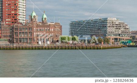 Timelapse of Hotel New York's historical facade in downtown Rotterdam. Netherlands 128826636