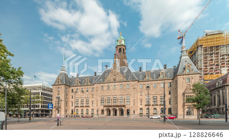 Hyperlapse of Rotterdam City Hall or Stadhuis at Coolsingel. Netherlands 128826646