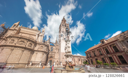 Seville Cathedral and Giralda Tower timelapse hyperlapse, Spain 128826661