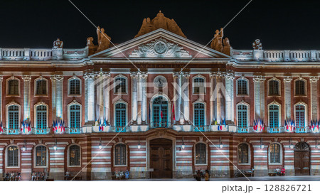 The Capitole de Toulouse night timelapse hyperlapse showcases the historic city hall. France 128826721