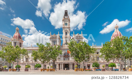 Valencia City Hall or Ajuntament de Valencia timelapse hyperlapse in Plaza de Ayuntamiento. Spain Valencia City Hall or Ajuntament de Valencia timelapse hyperlapse in Plaza de Ayuntamiento. Spain 128826734
