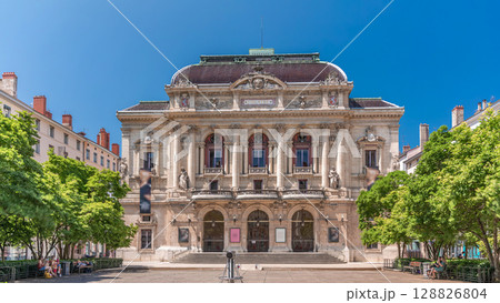 Timelapse hyperlapse of Theatre des Celestins in Lyon, France. A historic theatre on Place des Celestins 128826804