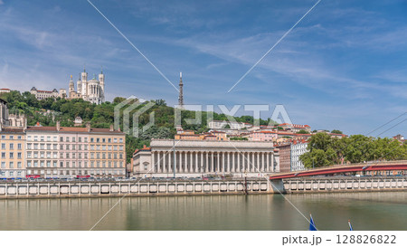 Timelapse hyperlapse of the Lyon Court of Appeal, a neo-classical courthouse at Place Duquaire in Lyon's 5th arrondissement. France 128826822