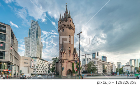 The Eschenheim Tower timelapse hyperlapse. Historic city gate in Frankfurt, Germany. The Eschenheim Tower timelapse hyperlapse. Historic city gate in Frankfurt, Germany. 128826858