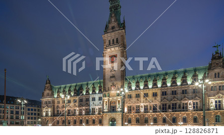 Building of the Hamburg City Hall day to night timelapse hyperlapse, the seat of the government of Hamburg, Germany 128826871