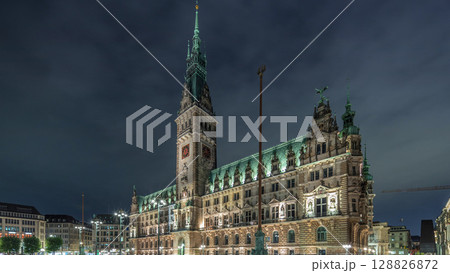 Building of the Hamburg City Hall night timelapse hyperlapse, the seat of the government of Hamburg, Germany Building of the Hamburg City Hall night timelapse hyperlapse, the seat of the government of Hamburg, Germany 128826872