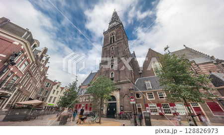 Hyperlapse of Amsterdam's Old Church, the city's oldest parish church. Netherlands Hyperlapse of Amsterdam's Old Church, the city's oldest parish church. Netherlands 128826973