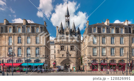 Historic Porte Cailhau timelapse hyperlapse in Bordeaux, France, with its medieval architecture and spires Historic Porte Cailhau timelapse hyperlapse in Bordeaux, France, with its medieval architecture and spires 128826991